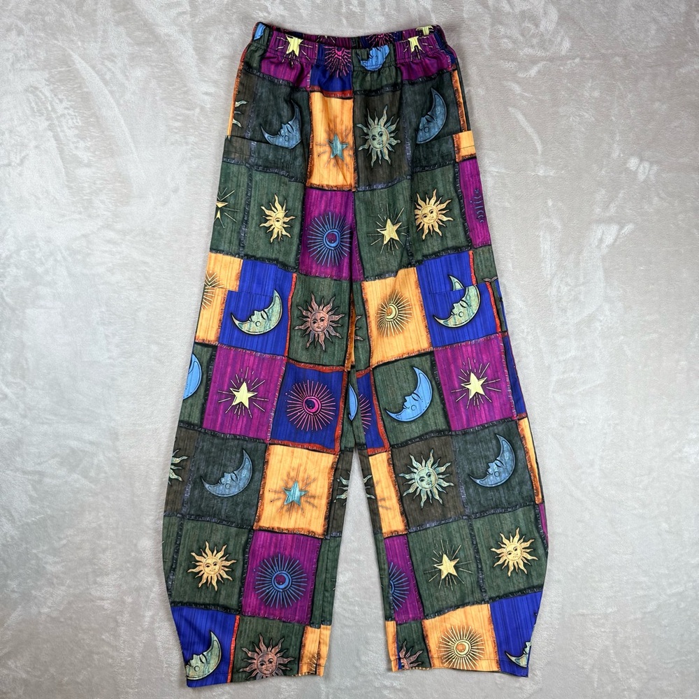 Boho Celestial Patchwork Barrel Pants Harem Festi… - image 2